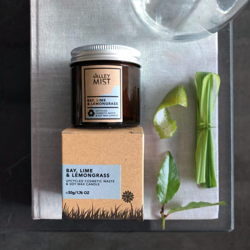 natural upcycled soy candle. from valley mist with bay lime and lemongrass