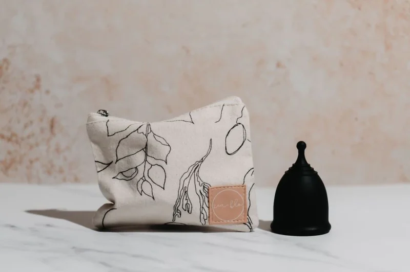 Sea & Flow black menstrual cup and bag